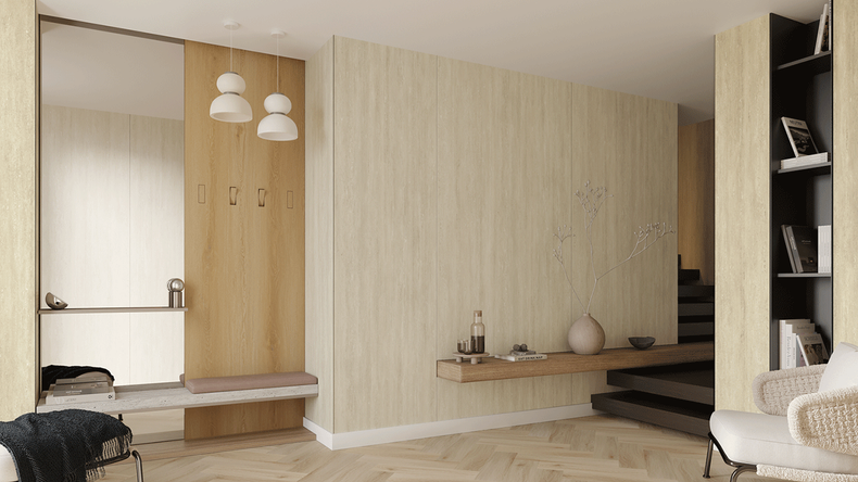 Revêtement mural SPC planeo - CeraRock Tile Stripes Light Travertine XL 280 x 117,5 cm