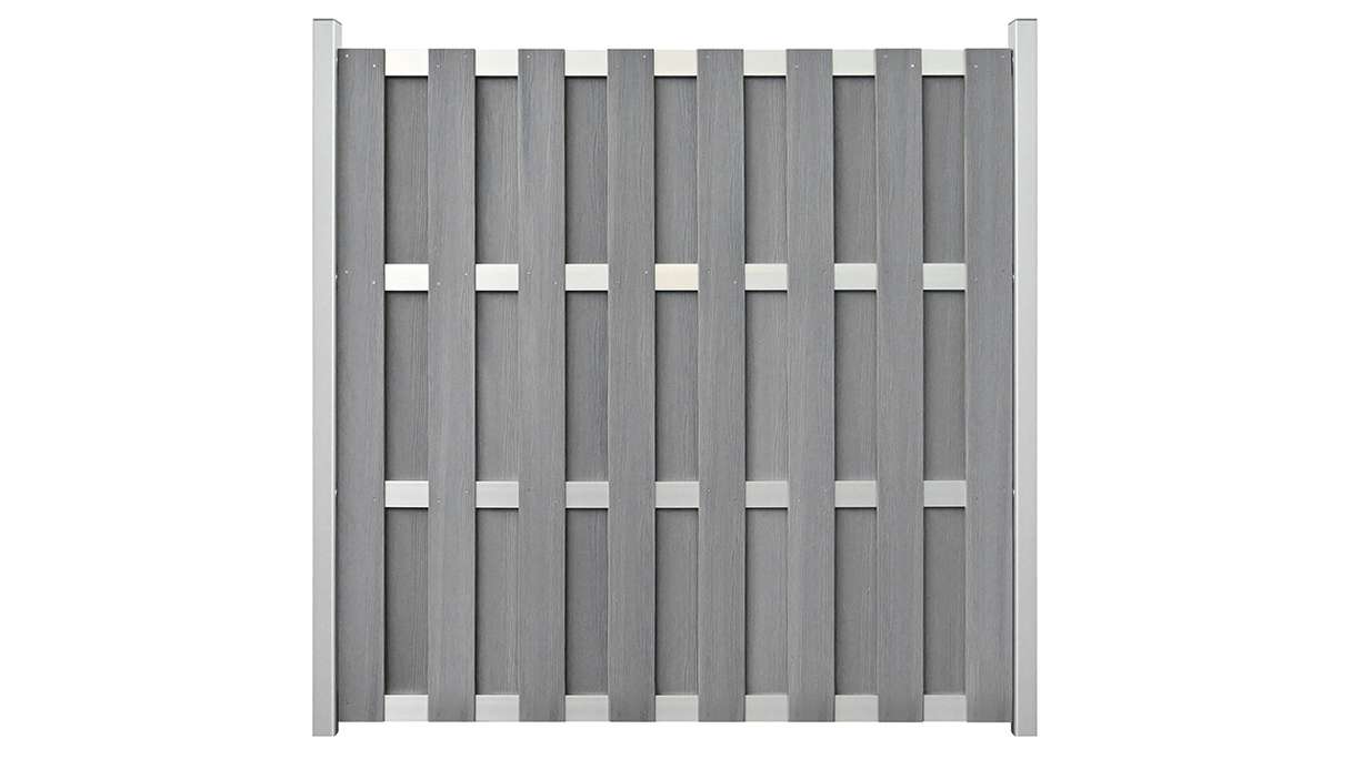 planeo Gardence Premade - Clôture de jardin BPC Carré Gris pierre co-extrudé 180 x 180cm avec traverse EV1 Argent