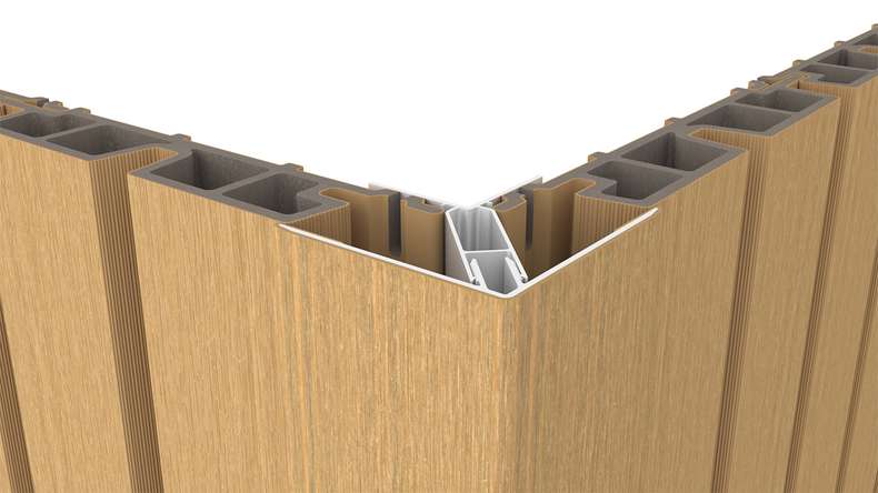 planeo LINEA - Profilé d'angle extérieur en aluminium CoEx, couleur sable, 3000 x 66 x 66 mm