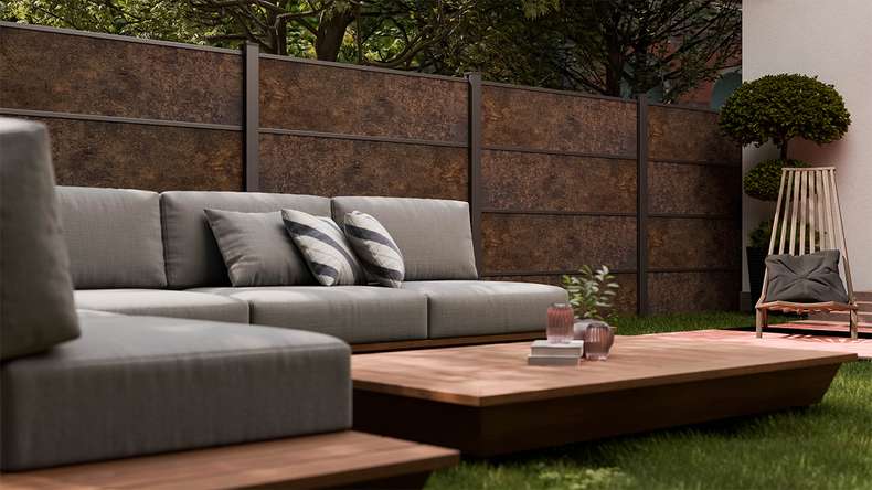planeo Gardence Resistant - Clôture à emboîter HPL aspect rouille 180 x 183 cm