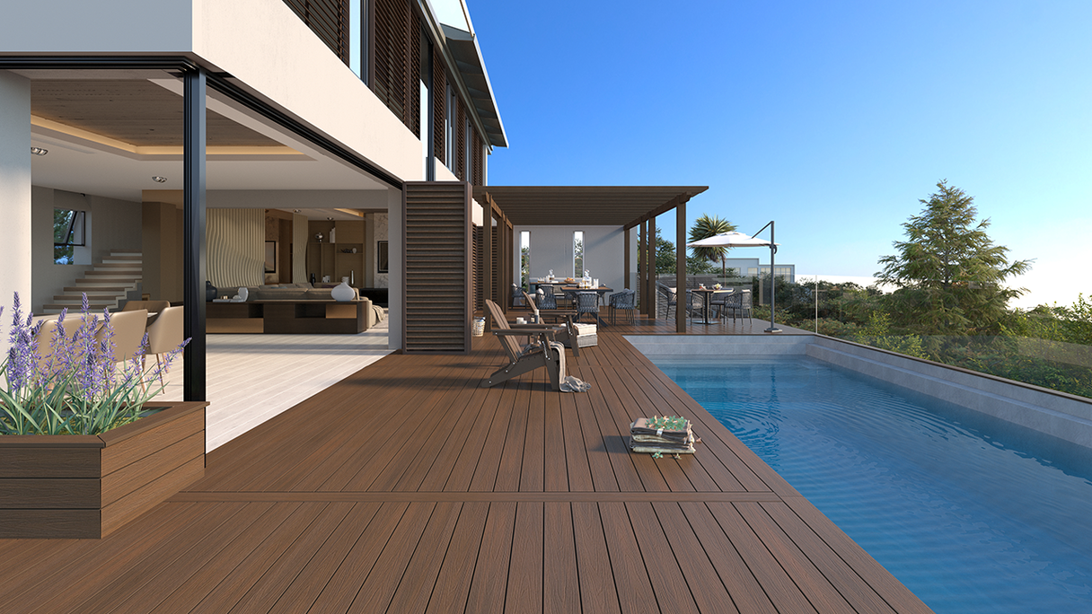planeo UNIDeck - Lame de terrasse en WPC CoEx, couleur Ipe brun, 3 m - texturée/brossée lisse
