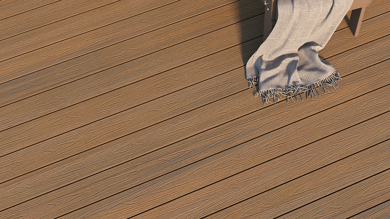 planeo UNIDeck - Lame de terrasse en WPC CoEx, finition « Burma Teak », 3 m - texturée / brossée lisse