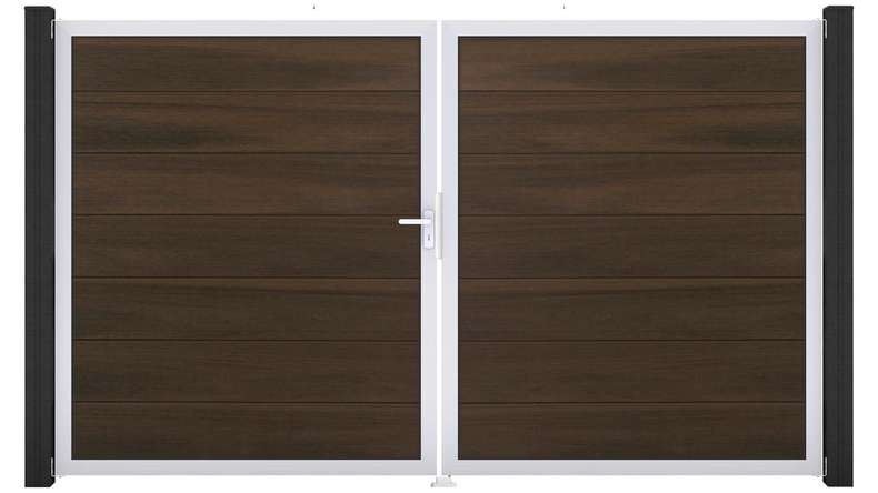 planeo Gardence Strong XL - Porte composite DIN gauche 2 vantaux noyer co-ex avec cadre aluminium argenté