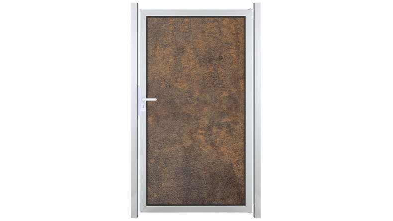 planeo Gardence Resistant - Pare-vue HPL Porte aspect rouille | avec cadre en aluminium EV1 argenté