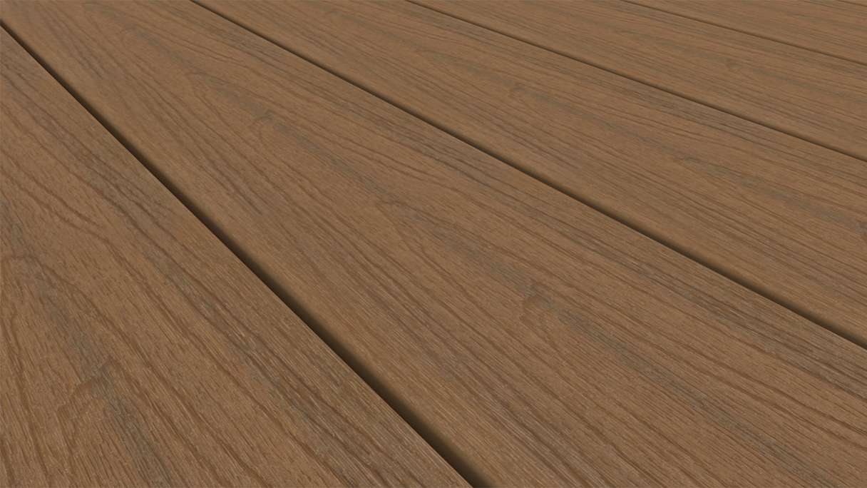 planeo WOODLine Nature - Lame de terrasse alvéolaire revêtue de WPC CoEx - Burma Teak 3m structuré/lisse brossé
