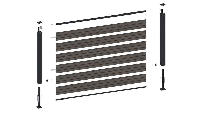 planeo LINEA - Clôture à emboîter pour jardin d'entrée en WPC CoEx Rhombus, gris foncé, 180 x 90 cm