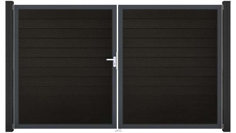 planeo Gardence Strong - Portail BPC - À deux battants, noir co-extrudé avec cadre en aluminium