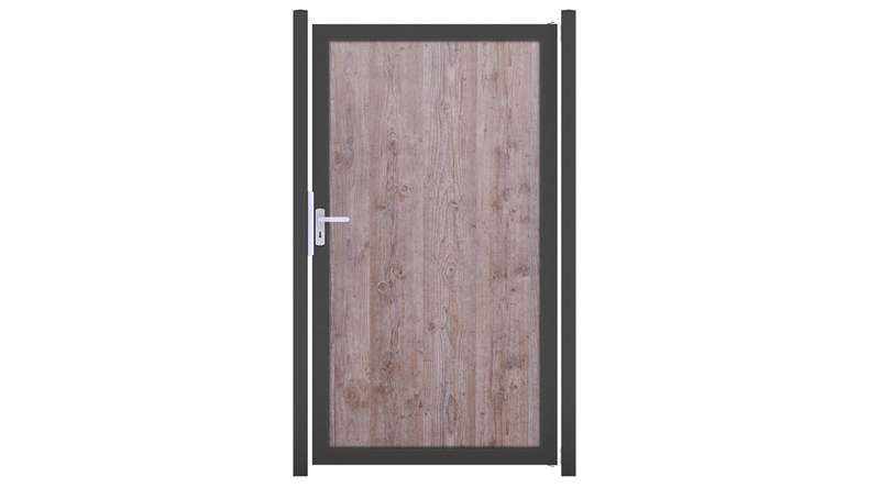 planeo Gardence Resistant - Pare-vue HPL Porte aspect bois | avec cadre aluminium DB703 anthracite