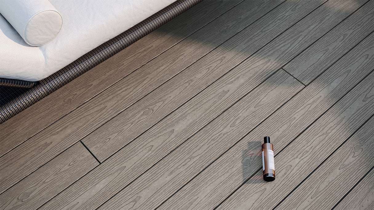 planeo CoEXWood Kit complet de terrasse en WPC Plancher massif - gris anthracite/gris brun structuré