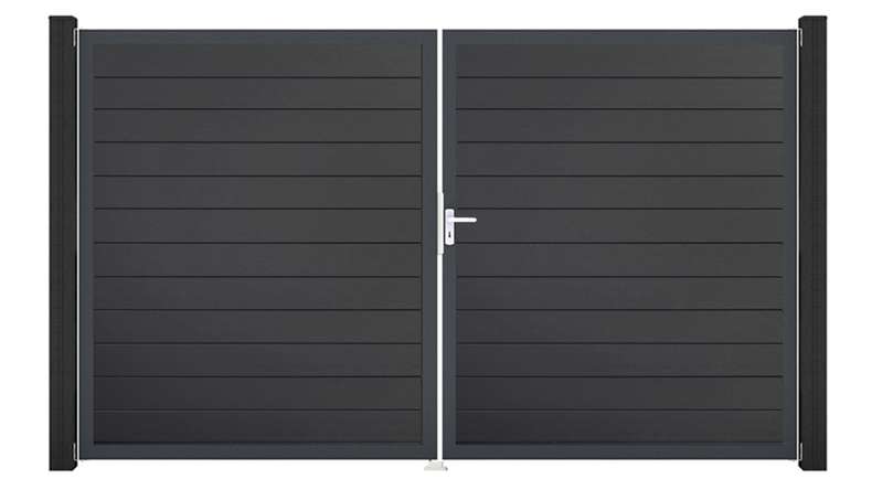 planeo Gardence Simply Small - Porte en PVC - DIN droite 2 vantaux gris anthracite avec cadre aluminium anthracite | DB703 300 x 180 cm