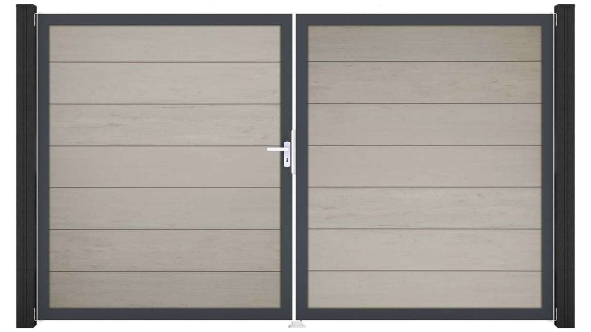 planeo Gardence Strong XL - Portail BPC - À deux vantaux, bicolore « Sand », avec cadre en aluminium