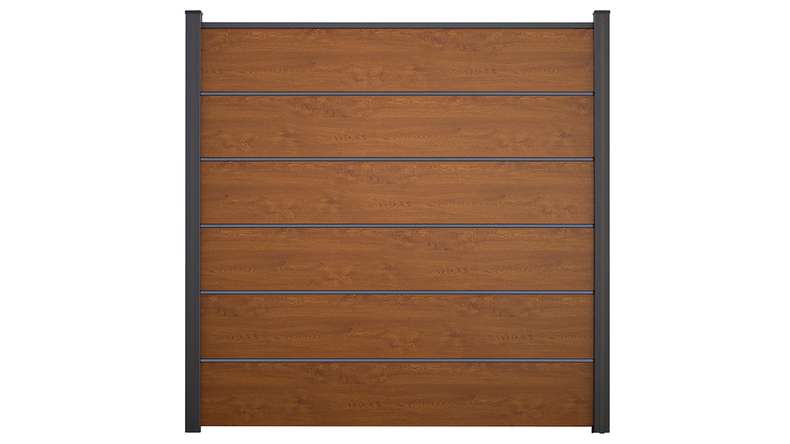 planeo Gardence Simply Premium - Clôture PVC à emboîter Golden Oak avec pilastres en anthracite 180 x 180 cm