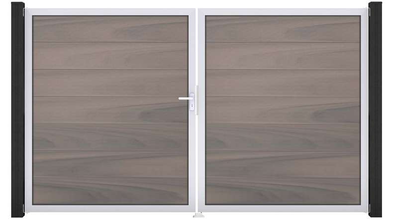 planeo Gardence Strong XL - Portail BPC - À 2 vantaux, bicolore, co-extrudé, avec cadre en aluminium 