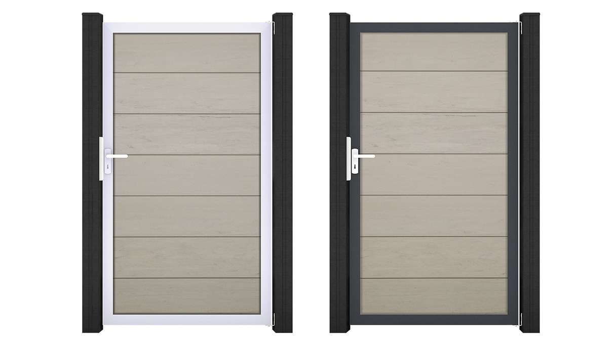 planeo Gardence Strong XL - Portillon universel BPC bicolore « Sand » avec cadre en aluminium 100 x 180 x 4 cm
