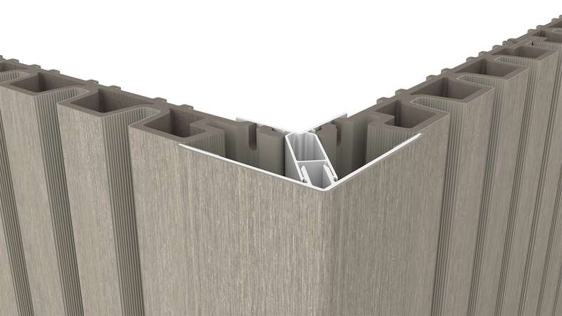 planeo LINEA - Profilé d'angle extérieur en aluminium CoEx, gris clair, 3000 x 66 x 66 mm
