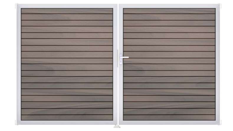 planeo Gardence Trendy - Portail BPC en losange - 2 vantaux, bicolore, co-extrudé, avec cadre en aluminium