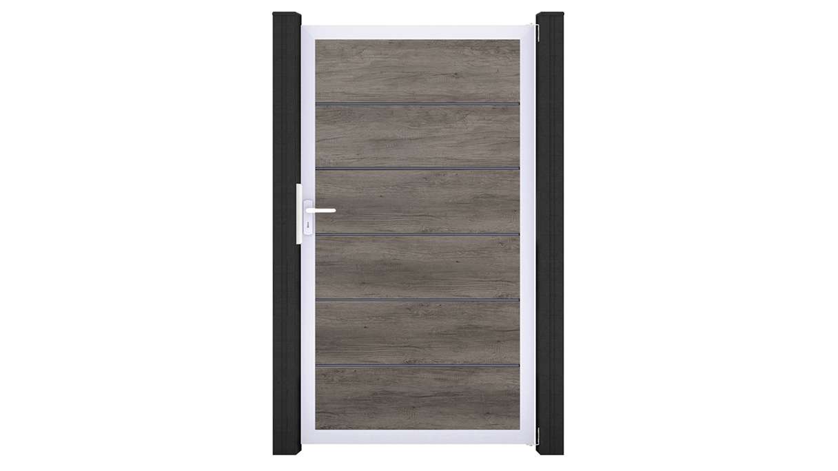 planeo Gardence Simply Premium - Portail universel en PVC « Monument Oak » avec cadre en aluminium, 100 x 180 cm 