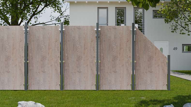 planeo Gardence Resistant - Clôture pare-vue HPL sur chant - aspect bois 90 x 180cm