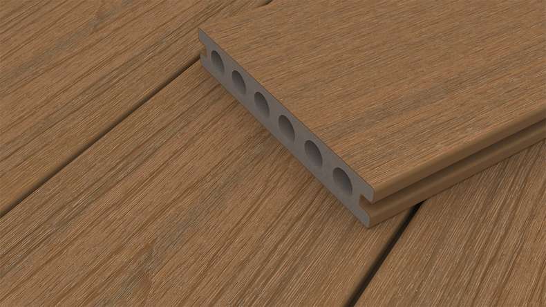 planeo WOODLine Nature - Lame de terrasse alvéolaire revêtue de WPC CoEx - Burma Teak 3m structuré/lisse brossé