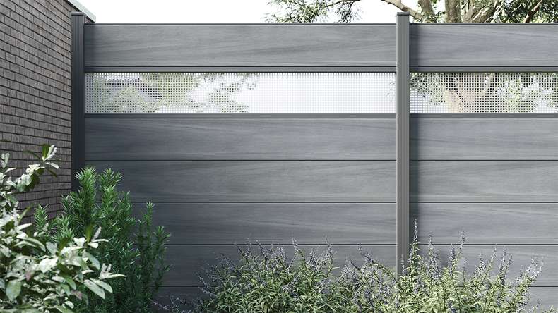 planeo Gardence Strong XL - Clôture composite à emboîter standard gris pierre co-ex