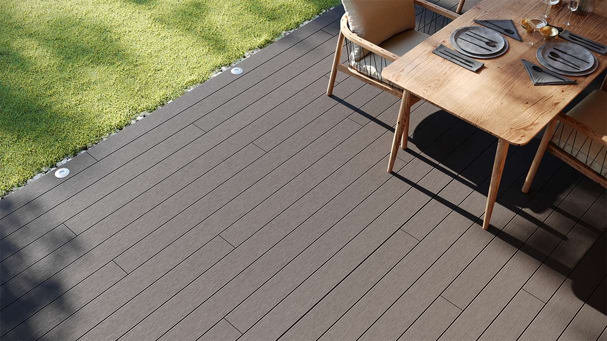 planeo LightWood WPC Lame de terrasse alvéolaire - gris clair 4.2m rainuré/cannelé