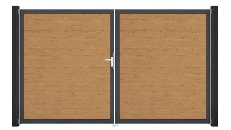 planeo Gardence Simply - Porte PVC DIN gauche 2 vantaux chêne cendré naturel avec cadre alu Anthracite