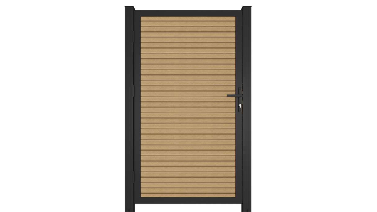 planeo LINEA - WPC CoEx Porte universelle losange sable avec cadre alu anthracite 100 x 180 cm