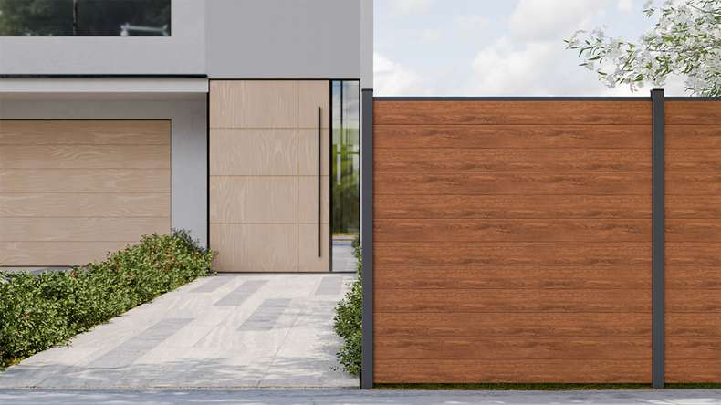 planeo Gardence Simply Small - Clôture PVC à emboîter Golden Oak 180 x 180 cm