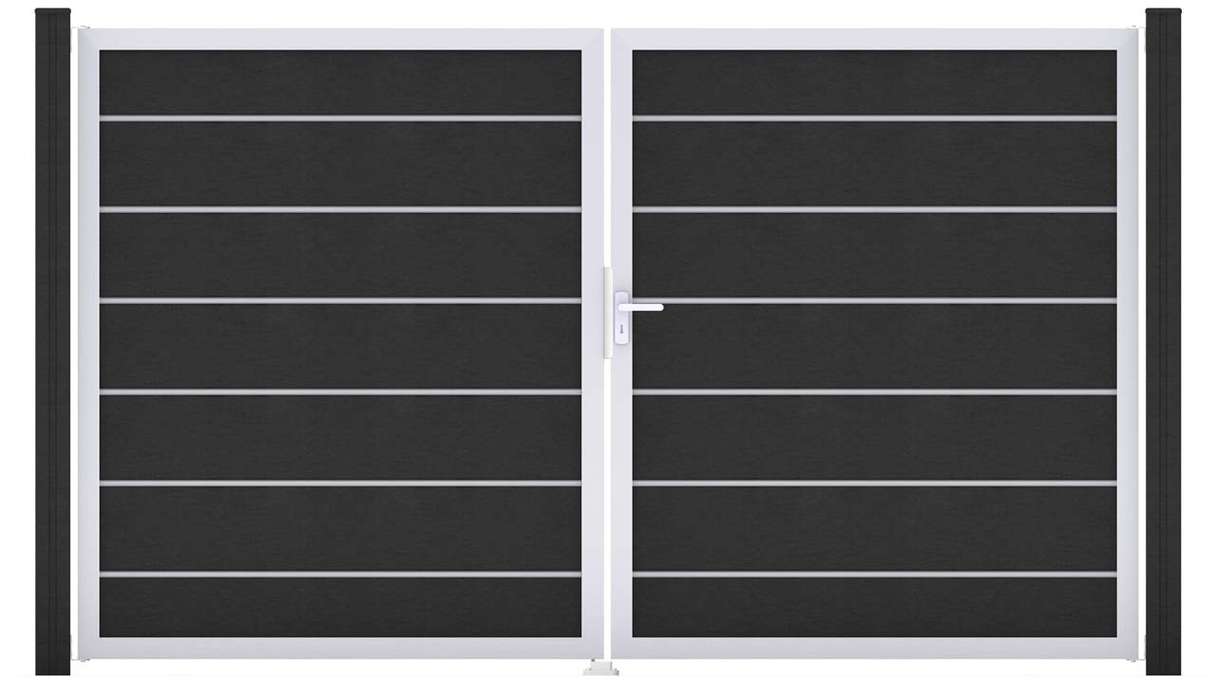 planeo Gardence Deluxe - Portail BPC - À deux vantaux, gris anthracite, avec cadre en aluminium 