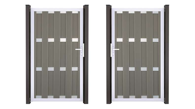 planeo Gardence Premade - Portillon BPC gris clair 100 x 180 x 4 cm - Cadre en aluminium argenté