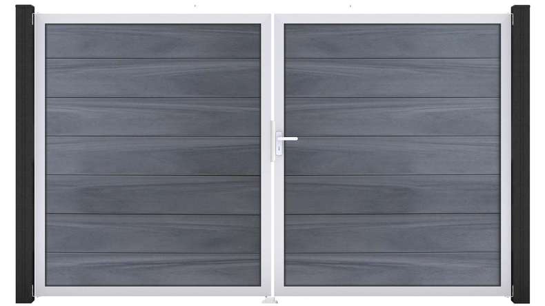 planeo Gardence Strong XL - Portail BPC - 2 vantaux, gris pierre, co-extrudé avec cadre en aluminium