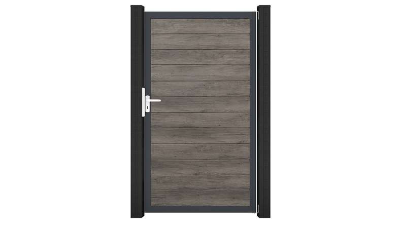 planeo Gardence Simply Small - Portail universel en PVC « Monument Oak » avec cadre en aluminium, 100 x 180 cm
