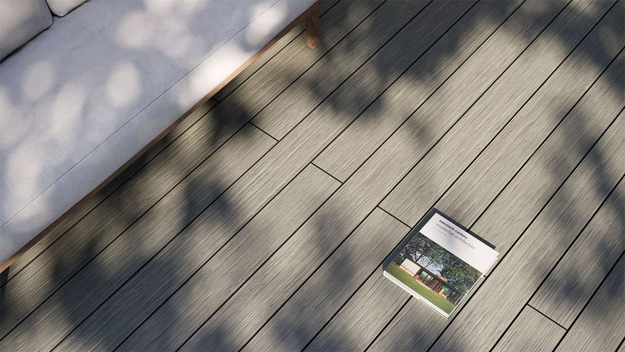 planeo AntikWood Kit complet de terrasse en WPC planches massives - gris pierre vieilli