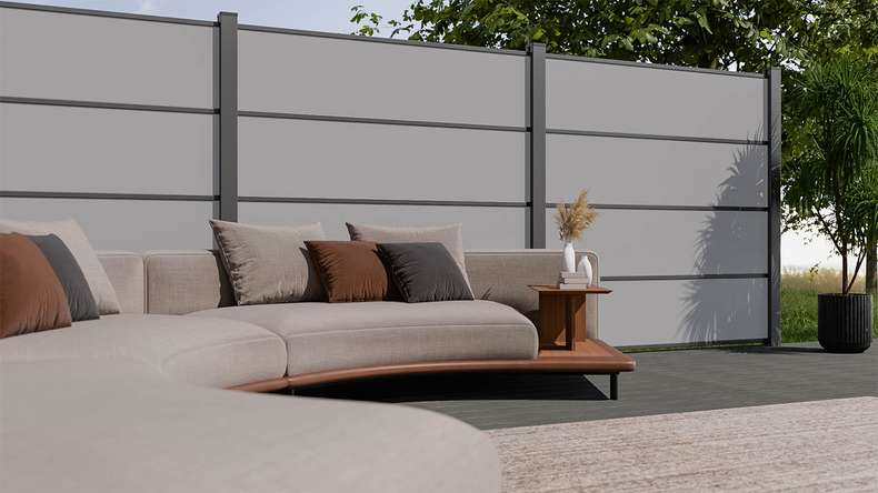 planeo Gardence Resistant - Clôture à emboîter HPL gris uni 180 x 183 cm