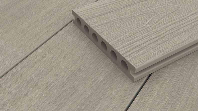 planeo WOODLine Nature - Lame de terrasse WPC CoEx enrobée chambre creuse - gris clair 3m structuré/lisse brossé