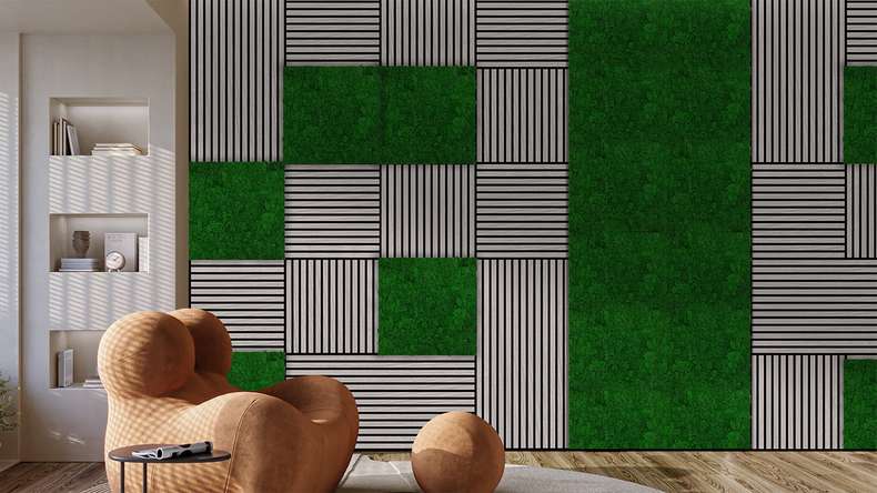 planeo Panneau acoustique - MixWall Living Moss Nature Green 52 x 52 cm | Mousse naturelle (PLMW-00111)