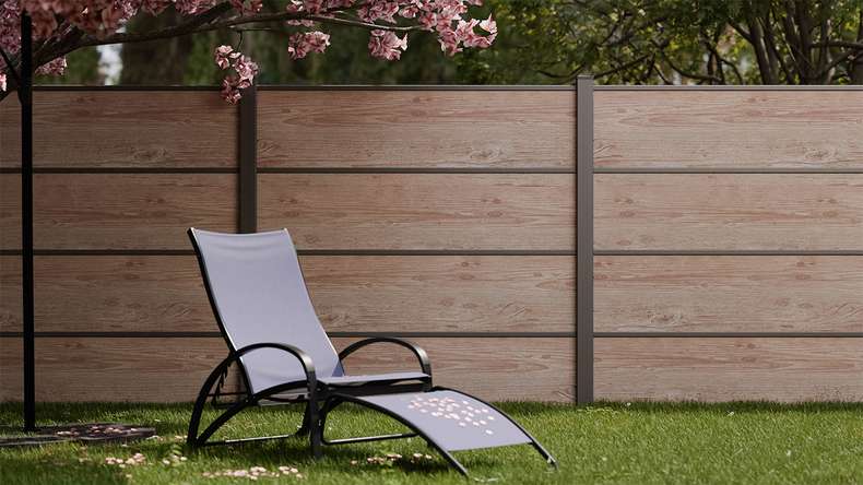 planeo Gardence Resistant - Clôture à emboîter HPL aspect bois 180 x 183 cm