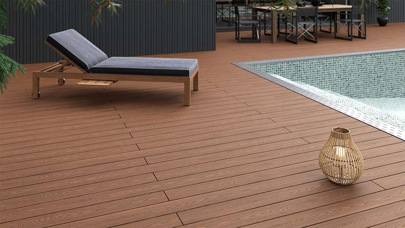 planeo SolidWood WPC Lame de terrasse massive - brun clair 3m français/structuré