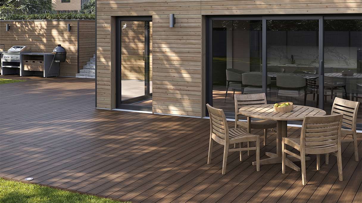 planeo AntikWood Lame de terrasse WPC massif - brun 4.8m vieilli à l'ancienne