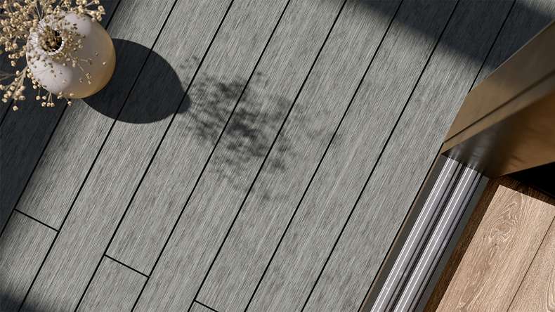 planeo AntikWood Lame de terrasse WPC massif - gris pierre 3.6m vieilli à l'ancienne