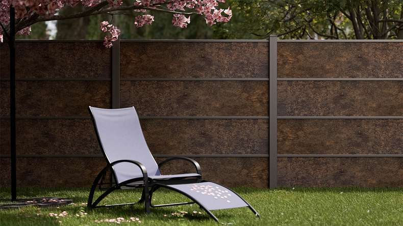 planeo Gardence Resistant - Clôture à emboîter HPL aspect rouille 180 x 183 cm
