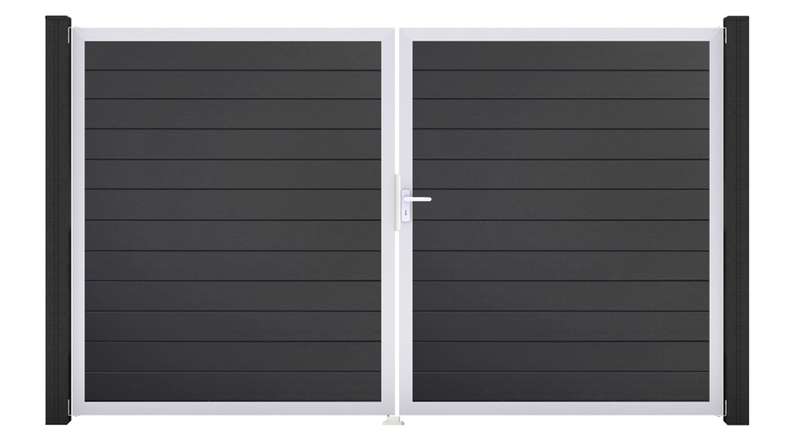 planeo Gardence Simply Small - Portail en PVC à deux battants, gris anthracite, avec cadre en aluminium, 300 x 180 cm