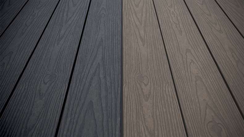 planeo CoEXWood Lame de terrasse WPC massif enrobé - gris anthracite/gris brun 3m structuré