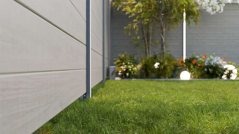 planeo Gardence Simply Small - Clôture PVC à emboîter Grey Ash Cut 180 x 180 cm