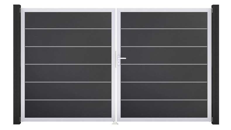 planeo Gardence Simply Premium - Portail en PVC à deux battants, gris anthracite, avec cadre en aluminium, 300 x 180 cm