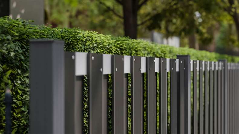 planeo Gardence Premade - Clôture de jardin BPC Clôture d'avant-cour Anthracite avec EV1 argent Traverse 180 x 90cm