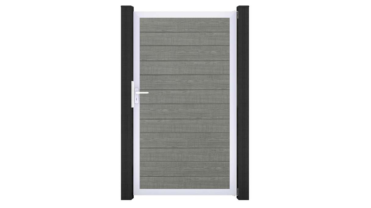 planeo Gardence Simply Small - Portail universel en PVC « Grey Ash Cut » avec cadre en aluminium, 100 x 180 cm