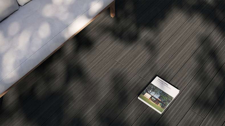 planeo AntikWood Lame de terrasse WPC massif - gris anthracite 3.6m vieilli à l'ancienne