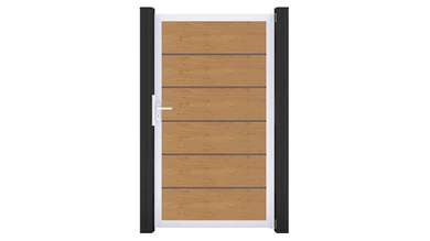 planeo Gardence Simply Premium - Portail universel en PVC « Chêne noueux naturel » avec cadre en aluminium, 100 x 180 cm