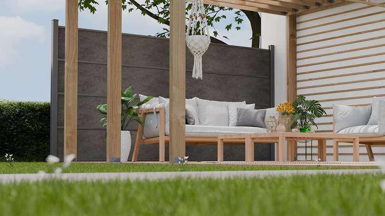 planeo Gardence Resistant - Clôture à emboîter HPL gris anthracite 180 x 183 cm
